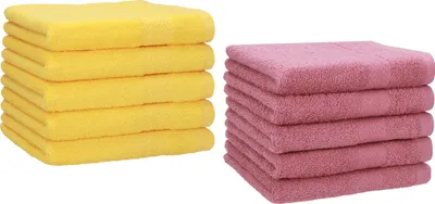 Produktbild von Betz 10 Stück Gästetücher 30x50 cm PREMIUM 100% Baumwolle Set  Farbe: gelb und altrosa