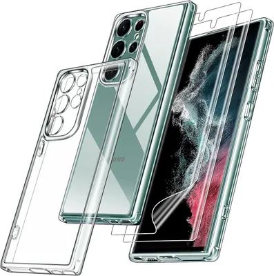 A clear phone case and screen protector set for a Samsung Galaxy S24.