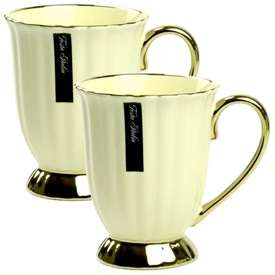 Obrázok produktu pre Hrnček na kávu 2 Sada porcelánových hrnčekov na kávu s rukoväťou béžová/zlatá 240 ml