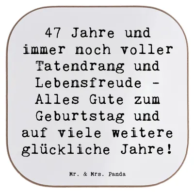 Produktbild von Mr. & Mrs. Panda Holzuntersetzer Spruch 47. Geburtstag - Weiß - Geschenk, Getränkeuntersetzer, Untersetzer für Gläser, gläseruntersetzer, Geburtstagssprüche, Alles Gute