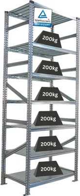 Produktbild von Fachbodenregal PROXIMO mit  Stecksystem | Grundregal | HxBxT 250x90x60cm | 7 Ebenen | Beidseitig nutzbar | Verzinkt