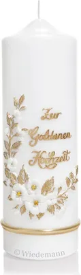 Produktbild von Kerze zur goldenen Hochzeit mit Namensverzierung aus hochwertigen Wachsbuchstaben (Nr 35)