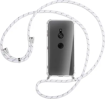 Produktbild von Handykette Backcover-Schutzhülle mit Band (Metall silberfarben) für Sony Xperia XZ3 - weiß/grau