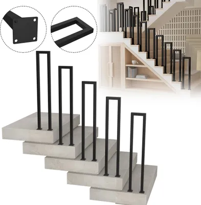 Productafbeelding van XINZI U-vormige trapleuning, zwart, 85 cm - Verticale installatie, metalen constructie, veiligheidsreling, antislip handgreep