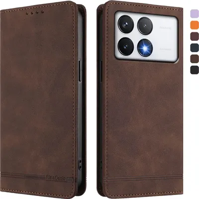 Produktbild von Hülle für Xiaomi Poco F6 Pro, Retro Kunstleder Ständer Klapphülle mit Kartenfächer und Magnetische Braun