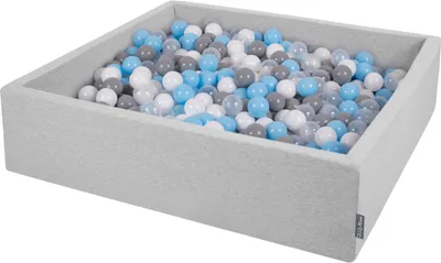Produktbild von KiddyMoon quadrat bällebad bällepool 120x30cm/600 bälle ? 7cm eckig ballgruben für babys spielbad kleinkinder, hergestellt in eu, hellgrau: grau/weiß/transparent/babyblue