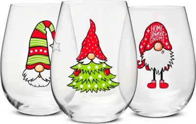 Produktbild von KROSNO GOD JUL Weihnachts-Gläser 3er Set 550 ml – festliche Trinkgläser, klares Glas, buntes Design, ideal für Getränke zur Weihnachtszeit