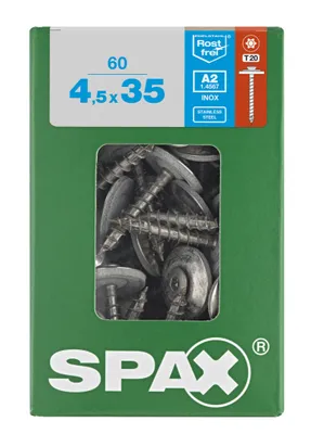 Produktbild von SPAX Spenglerschraube, 4,5 x 35 mm, 60 Stück, Vollgewinde, Linsensenkkopf, T-STAR plus T20, 4CUT, Edelstahl rostfrei A2
