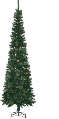 Produktbild von HOMCOM Künstlicher Weihnachtsbaum, 225 cm, Weihnachtsbaum mit 706 Zweigen, schmaler Bleistiftform-Weihnachtsbaum mit 56 Tannenzapfen, faltbarer Sockel cm, Grün