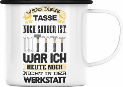 Produktbild von Trendation - Werkstatt Emaille Tasse KFZ Mechaniker Mechatroniker Geschenkidee (Schwarz)