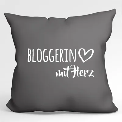 Produktbild von Huuraa Kissen Bloggerin mit Herz 40x40cm mit Füllung Steel Grey Baumwolle Dekokissen Geschenkidee