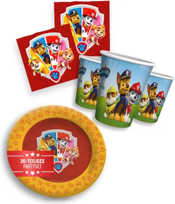 Produktbild von Paw Patrol Party Paket Deko Set 36tlg mit Tellern Bechern und Servietten