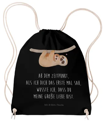 Produktbild von Mr. & Mrs. Panda Stoffbeutel Faultier Kind - Schwarz - Geschenk, Mutter, Jutebeutel, Liebe, Rucksackbeutel, Gymbag, Baby, Kinder, Mama, Turnbeutel, Beutel