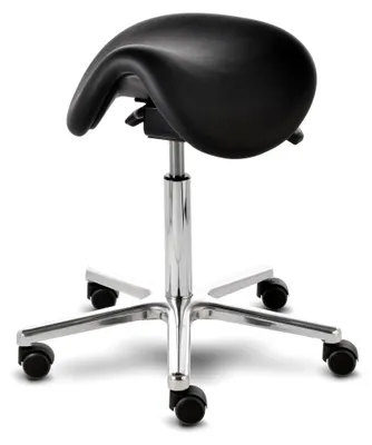 Produktbild von Sattelhocker docy® dent, Sitzhöhe ca. 55 - 75 cm, mit Sitzneigeverstellung, Rollen/Bodengleiter: weiche Radbandage, Polsterdekor: Stamskin schwarz