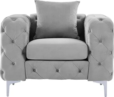 Produktbild von Chesterfield-Sessel aus hellgrauem Velours - EDWINA