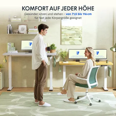 Produktbild von FlexiSpot EN1 Höhenverstellbarer Schreibtisch Gestell mit 2 Haken und Höhenmemory-Funktion&LED-Höhenanzeige, Elektrisch Tischbeine (Weiß）