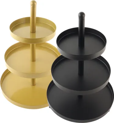 Produktbild von "OTIX Etagere 3-stufiges Set aus 2 Serviertürmen Servierteller Schwarz und Gold Metall"