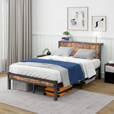 A bedroom scene with a bed, curtains, and artwork on the wall.