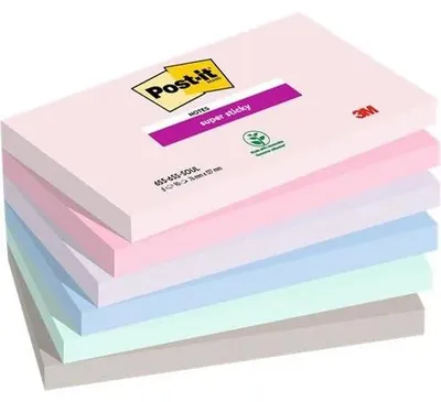 Samolpeiaci bloček, 76x127 mm, 6x90 listov, 3M POSTIT "Super Sticky Soulful", mix farieb