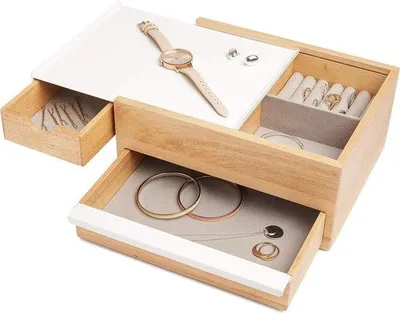 Produktbild von Famanu Schmuckbox Weiß Natur mit Spiegel - Stowit