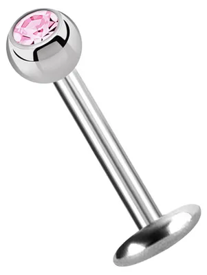 Produktbild von Titan Labret Lippenpiercing Stecker 4 mm Platte in 1,2 x 11 mm + Kugel mit Stein in hellrosa