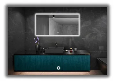 Imagen del producto de Espejo con iluminación LED de 80x60 cm, resistente al agua (IP65) con interruptor táctil