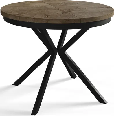 Produktbild von Runder Esszimmertisch BERG, ausziehbarer Tisch Durchmesser: 90 cm/170 cm, Wohnzimmertisch Farbe: Grau, mit Metallbeinen in Farbe Schwarz
