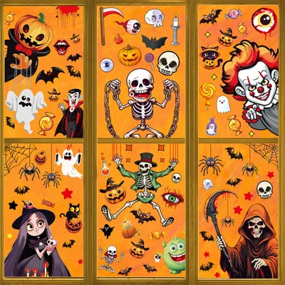Halloween Fensteraufkleber, 6 Blätter, wiederverwendbar, 30x20 cm