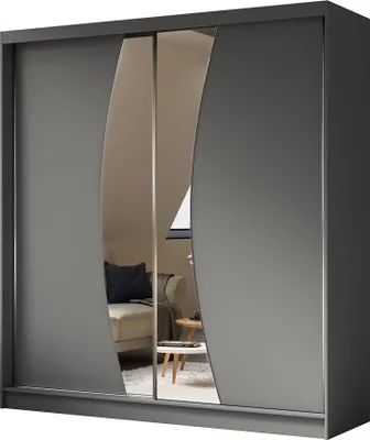 Produktbild von Schwebetürenschrank VOX 200 cm – Kleiderschrank mit Spiegel & Schiebetüren (Graphit)