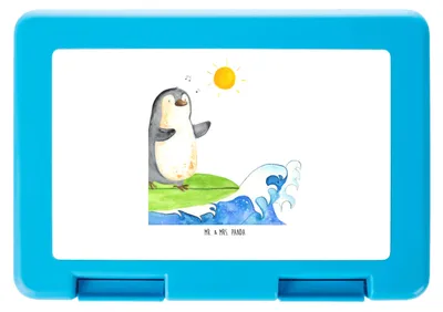 Produktbild von Mr. & Mrs. Panda Lunchbox Pinguin Surfer - Weiß - Geschenk, Snackbox, Portugal, Urlaub, Optimistisch, Bento Box, Motiviert, Bentobox, Hawaii, Jausenbox, Brotzeitdose