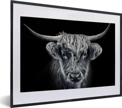 Produktbild von MuchoWow® MuchoWow® Gerahmtes Poster Schottisches Hochlandrind - Schwarz - Kuh - Tiere 60x40 cm - Poster mit zchwarzem Bilderrahmen - Schlafzimmer - Plakat in Rahmen - Drucken