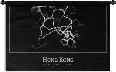 Produktbild von MuchoWow® Wandteppich Wandbehang Hongkong - Karte - Stadtplan - Routenbeschreibung 90x60 cm Tapisserie Dekoration Wandtuch - Wandskulpturen - Bildteppich