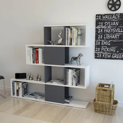 Image de Skye Decor, Karlin - White, Anthracite, Bibliothèque, Blanc, 100 % PANNEAUX DE SPANCE REVÊTUES DE MÉLAMINE, 120 x 19,5 x 109 cm