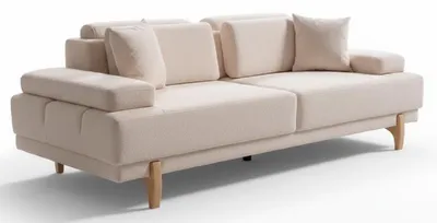 Productafbeelding van Driepersoonsbank, beige kleur, moderne stijl, zachte armleuningen, grote bank