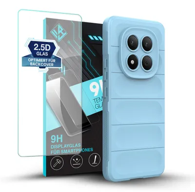 Produktbild von Handy Hülle für Xiaomi Redmi Note 15 Pro mit 9H Displayglas Displayschutz Plus Grip Case Cover Schutzhülle Softgrip Farbe: Hellblau