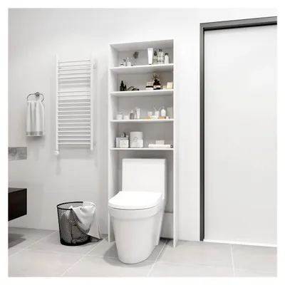 Produktbild von Waschmaschinenschrank Badmöbel Hochschrank für Waschmaschinen Badezimmer Regal Weiß 64x24x190cm