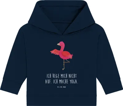 Produktbild von Mr. & Mrs. Panda Organic Baby Hoodie Flamingo Yoga 12. - 18. Monat - French Navy - Geschenk, Rosa, Kapuzenshirt, Namaste, Meditieren, Yogi, Kapuzensweatshirt, Vogel