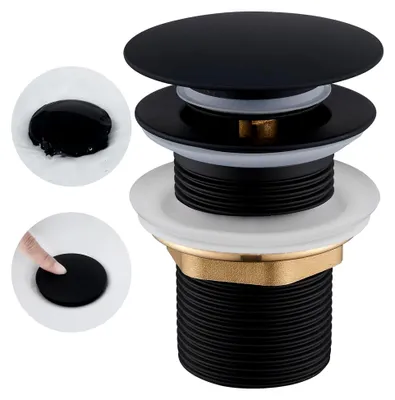 Produktbild von Ablaufgarnitur für Waschbecken in Schwarz ohne Überlauf, Pop-Up Ventil für Waschtisch 1 1/4 Zoll