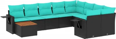 Produktbild von 10-teiliges Gartensofa-Set mit Kissen, schwarzes Polyrattan