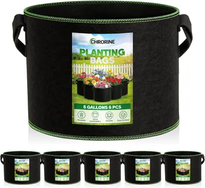 Produktbild von 6 Pflanztaschen, 18,9 Liter Fassungsvermögen, aus Vliesstoff, mit Tragegriffen, für den Garten