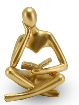 Produktbild von Denker-Statue - Abstrakte Kunstskulptur aus Harz - Dekoration für Wohnzimmer und Bücherregal - Gold