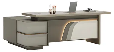 Obrázek produktu pro Béžový a hnědý psací stůl s LED osvětlením a zásuvkami pro kancelářský design