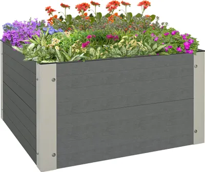 Produktbild von Outsunny Hochbeet, Blumenkasten, Pflanzkasten mit offenem Boden, Kräuterbeet für Garten, Balkon, Grau, 60 x 60 x 30 cm