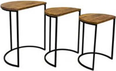 Produktbild von NOOR Living Tisch Beistelltisch 3er Set aus Mangoholz halbrund Wohnzimmer Büro