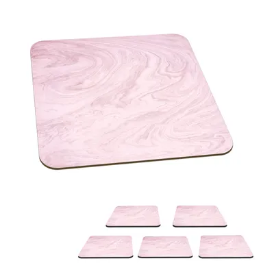 Obrázek produktu pro KitchenYeah® Skleněné podtácky Square Set of 6 Marble - Pink - Pattern 10x10 cm Coasters for Glasses - Drink Coasters - Table Top Protection - Table Coasters for Cups Table Bar Glass