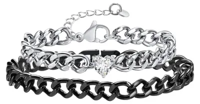Produktbild von XFSRG 2 Stück Partner Armbänder Herz Zirkonia Kettenarmband Partnerarmband Set P