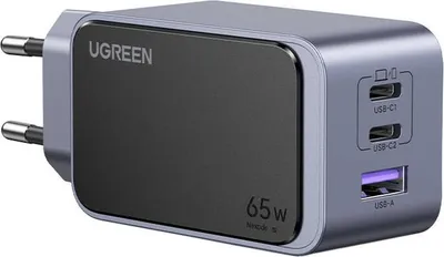 Image de Ugreen Nexode Air 65W sieninis kroviklis, USB + 2x USB-C pilkos spalvos Mobile computer, Mobile phone, Mouse, Laptop, Power bank, Tablet Grey AC Fast charging Indoor