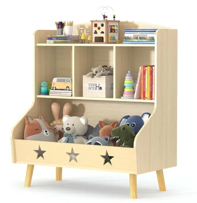 Kinderbücherregal mit 3 Fächern, Spielzeugaufbewahrung, Eiche
