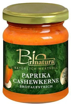 Produktbild von Rinatura Paprika Cashewkerne Brotaufstrich  125 G Glas  Vegan Glutenfrei  Herzhaft-cremig