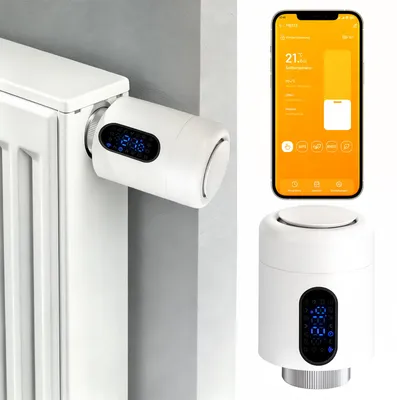 Immagine prodotto di Termostato intelligente per radiatori, marca Peviasot, con controllo Wi-Fi, gestione tramite app, compatibile con Smart Life/Tuya, dotato di 7 adattatori per valvole, colore bianco, confezione da 2 pezzi